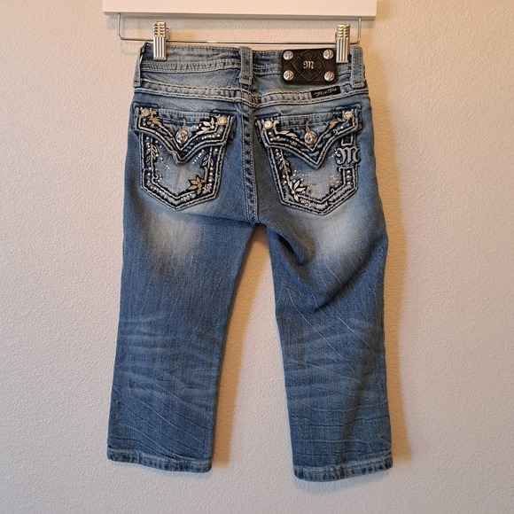 Miss Me Other - Miss Me Girls Medium Wash Embroidered Rhinestone Capri Jeans JK5443P3 Size 8